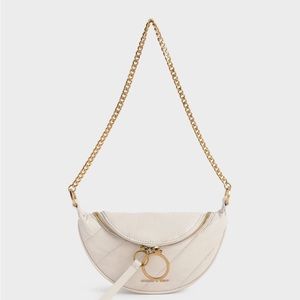 NWT Charles & Keith Philomena Wrinkled-Effect Half-Moon Crossbody Bag (Ivory)